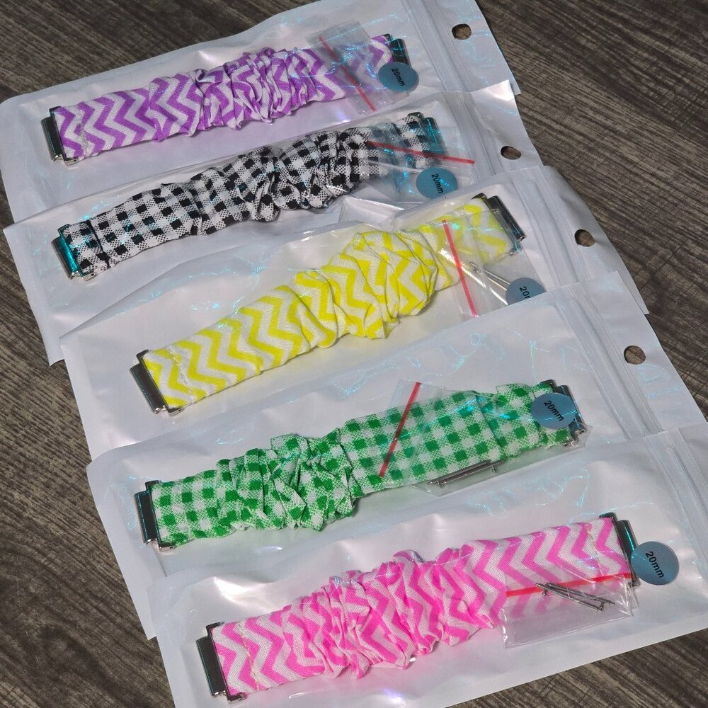 5 Pack Bundle -Pattern 20mm Scrunchie Watchband for Samsung and Smart Watch Lot